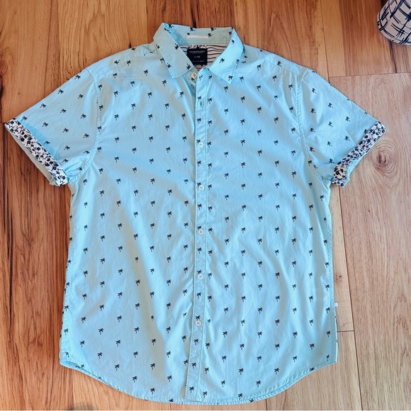 Denim & Flower Other - Denim & Flower Ricky Singh Mens Palm Tree Teal Collared Shirt Sz L slim fit NWOT